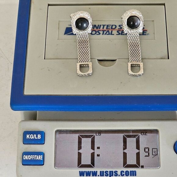 Vintage Swank Gray Moonglow Cabochon Silver Tone Mesh Wrap Around Mens Cufflinks - Picture 8 of 9